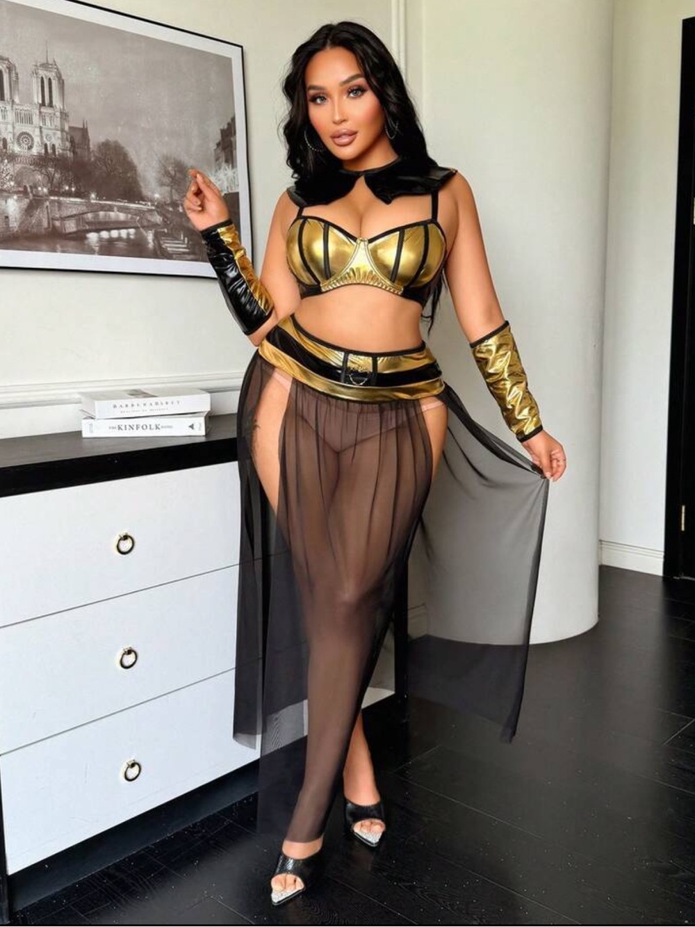 Gold and Black Sheer Maxi Skirt & Top Fantasy/ Halloween - Women Outfit